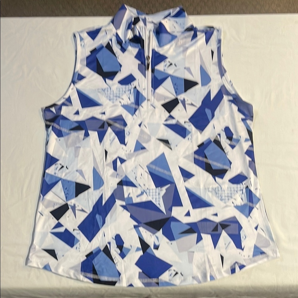 Blue and White Geometric Polo Button Down Shirt - Picture 2 of 12